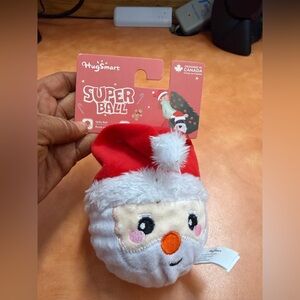 Super Ball Dog Toy - Santa Themed - Red and White